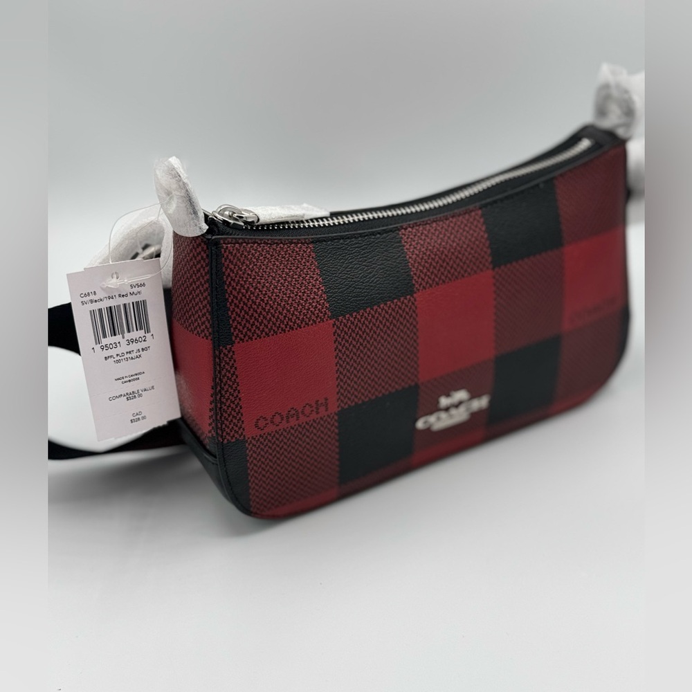Coach Jes Baguette With Buffalo Plaid Print NWT